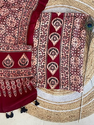 Ajrakh Printed Modal Satin Top-Dupatta Set Catalogue 1-Maroon-1