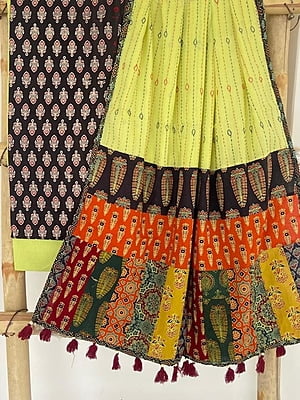 Ajrakh Suit With Patch Work Kantha Dupatta Catalogue 1-Black-1
