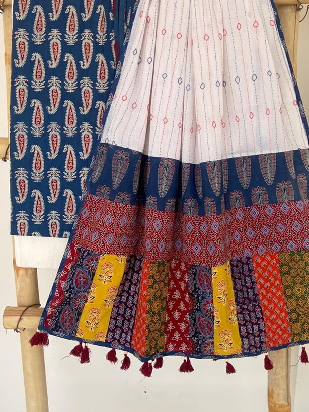 Ajrakh Applique & Kantha Embroidered Dupatta ~ Black Beauty main image 1