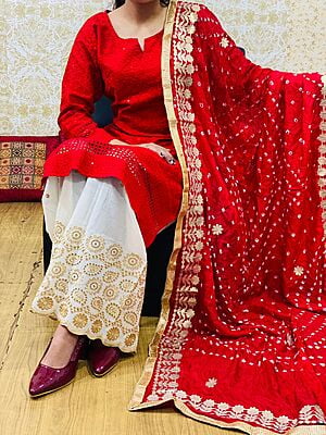 Bandhani Dupatta Set-Red