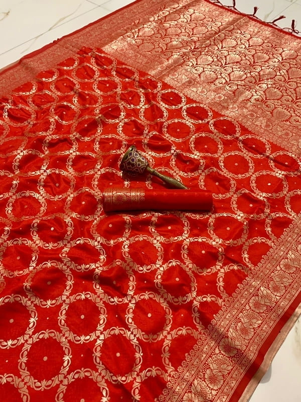 Banarasi Silk Saree-Red Banarasi Silk Saree-Red