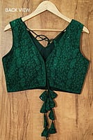 Chikan Sequins Blouse with cotton lining-BottleGreen-Back Chikan Sequins Blouse with cotton lining-BottleGreen-Back