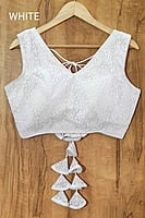 Chikan Sequins Blouse with cotton lining-White Chikan Sequins Blouse with cotton lining-White