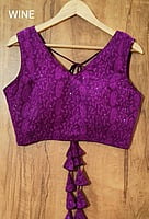 Chikan Sequins Blouse with cotton lining-Wine Chikan Sequins Blouse with cotton lining-Wine