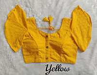 Hakoba Plain Blouse with cotton lining-Yellow Hakoba Plain Blouse with cotton lining-Yellow