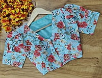 Hakoba Printed Blouse with cotton lining-Blue-Front Hakoba Printed Blouse with cotton lining-Blue-Front