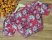 Hakoba Printed Blouse with cotton lining-Red-Back Hakoba Printed Blouse with cotton lining-Red-Back
