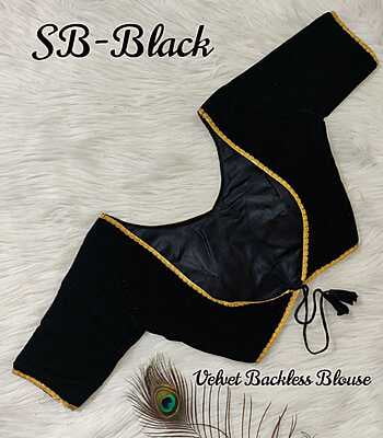 Velvet Backless Blouse With Tassels-Black-1