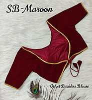 Velvet Backless Blouse With Tassels-Maroon-1 Velvet Backless Blouse With Tassels-Maroon-1