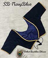 Velvet Backless Blouse With Tassels-NavyBlue-1 Velvet Backless Blouse With Tassels-NavyBlue-1