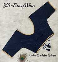 Velvet Backless Blouse With Tassels-NavyBlue-2 Velvet Backless Blouse With Tassels-NavyBlue-2