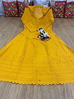 Chikan Embroidered Anarkali-Mustard Chikan Embroidered Anarkali-Mustard