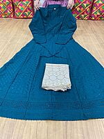 Chikan Anarkali Zari Palazzo-BottleGreen