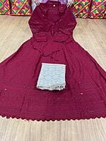 Chikan Anarkali Zari Palazzo-Maroon