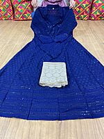 Chikan Anarkali Zari Palazzo-NavyBlue