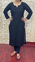 Cotton Chikan Kurti-Black Cotton Chikan Kurti-Black