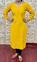 Cotton Chikan Kurti-Mustard Cotton Chikan Kurti-Mustard