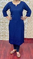 Cotton Chikan Kurti-NavyBlue Cotton Chikan Kurti-NavyBlue