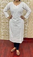 Cotton Chikan Kurti-OffWhite Cotton Chikan Kurti-OffWhite