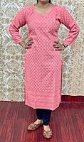 Cotton Chikan Kurti-Peach Cotton Chikan Kurti-Peach