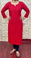 Cotton Chikan Kurti-Red Cotton Chikan Kurti-Red
