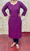 Cotton Chikan Kurti-Wine Cotton Chikan Kurti-Wine