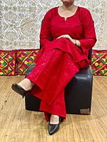 Chikan Kurti Chikan Mastani Set-Red Chikan Kurti Chikan Mastani Set-Red