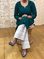 Chikan Kurti Chikan Palazzo Set-BottleGreen Chikan Kurti Chikan Palazzo Set-BottleGreen