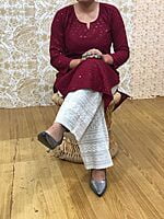 Chikan Kurti Chikan Palazzo Set-Maroon Chikan Kurti Chikan Palazzo Set-Maroon
