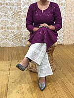 Chikan Kurti Chikan Palazzo Set-Wine Chikan Kurti Chikan Palazzo Set-Wine