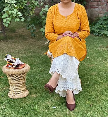 Chikan Kurti Cutwork Mastani Set-Mustard