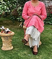 Chikan Kurti Cutwork Mastani Set-Peach Chikan Kurti Cutwork Mastani Set-Peach