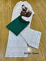 Chikan Kurti Cutwork Palazzo-BottleGreen Chikan Kurti Cutwork Palazzo-BottleGreen