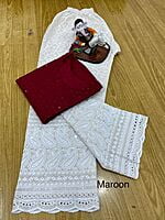 Chikan Kurti Cutwork Palazzo-Maroon Chikan Kurti Cutwork Palazzo-Maroon