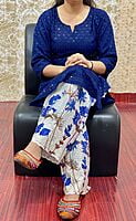 Chikan Kurti Digital Palazzo Set-NavyBlue Chikan Kurti Digital Palazzo Set-NavyBlue