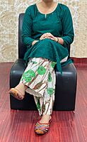 Chikan Kurti Digital Palazzo Set-BottleGreen Chikan Kurti Digital Palazzo Set-BottleGreen