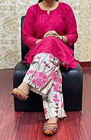 Chikan Kurti Digital Palazzo Set-Magenta Chikan Kurti Digital Palazzo Set-Magenta