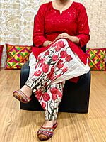 Chikan Kurti Digital Salwar-Red Chikan Kurti Digital Salwar-Red