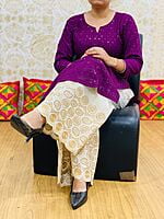 Chikan Kurti Zari Mastani-Wine Chikan Kurti Zari Mastani-Wine