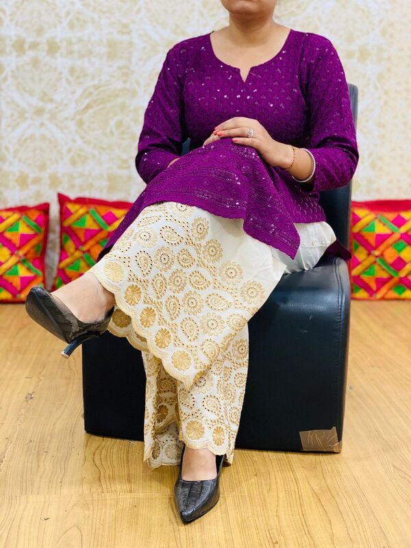 Chikan Kurti Zari Mastani-Wine Chikan Kurti Zari Mastani-Wine