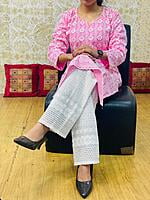 Cotton Lucknowi Chikan Palazzo-Pink Cotton Lucknowi Chikan Palazzo-Pink