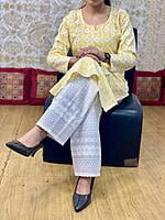 Cotton Lucknowi Chikan Palazzo-Yellow Cotton Lucknowi Chikan Palazzo-Yellow