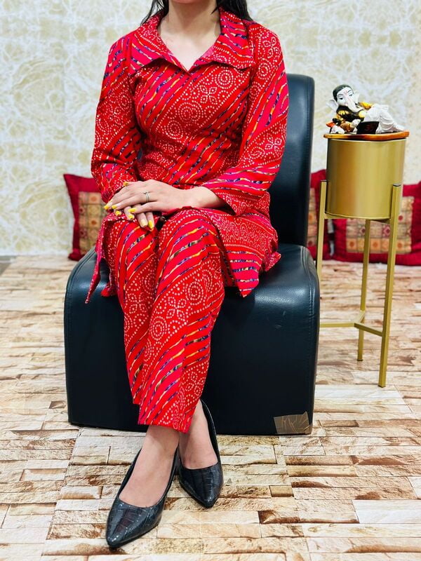 Bandhani Leheriya Co-Ord Set-Red Bandhani Leheriya Co-Ord Set-Red