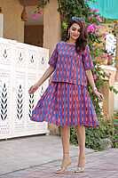 Hand Block Printed Skirt Top Set-Blue-6 Hand Block Printed Skirt Top Set-Blue-6