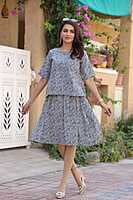 Hand Block Printed Skirt Top Set-Grey-1 Hand Block Printed Skirt Top Set-Grey-1