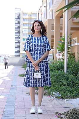 Hand Block Printed Skirt Top Set-Indigo-1