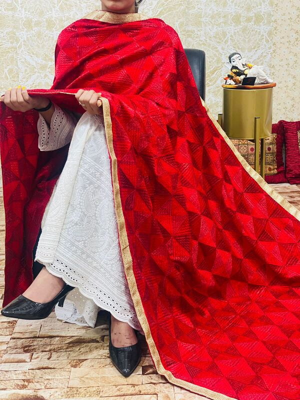 Chinon Single Tone Shaded Jaal Phulkari Dupatta-1 Chinon Single Tone Shaded Jaal Phulkari Dupatta-1