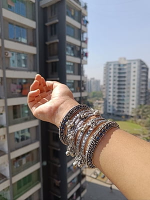 Oxidised Silver Plated Bangles Set of 6-1