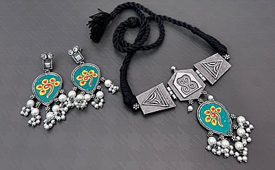 Oxidised Silver Plated Chokar Set-1