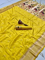 Kanchipuram Silk Saree-Yellow Kanchipuram Silk Saree-Yellow